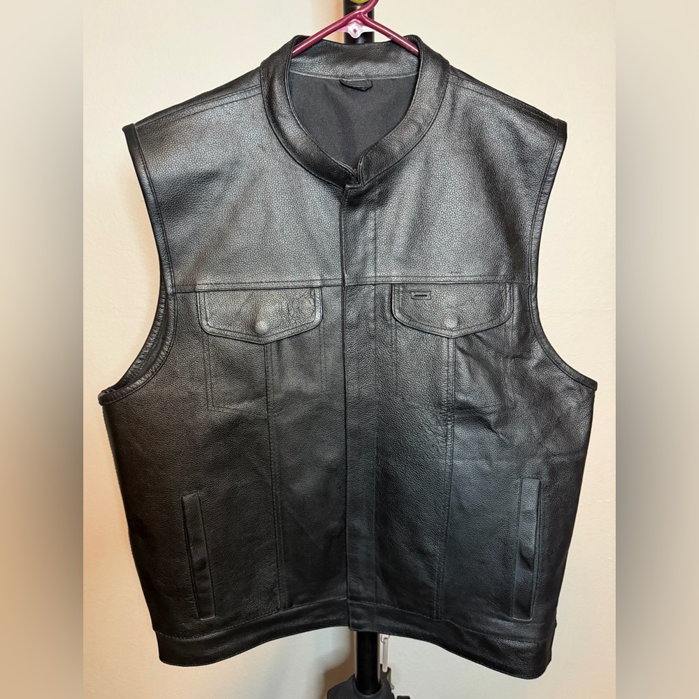 Event Leather Men's Black Motorcycle Leather Club Style Vest With Dual Closer 2X
